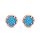 Round Stud Earrings Lab Created Opal 925 Sterling Silver (7mm)