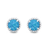 Round Stud Earrings Lab Created Opal 925 Sterling Silver (7mm)