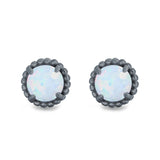 Round Stud Earrings Lab Created Opal 925 Sterling Silver (7mm)