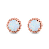 Round Stud Earrings Lab Created Opal 925 Sterling Silver (7mm)