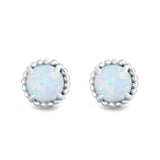 Round Stud Earrings Lab Created Opal 925 Sterling Silver (7mm)
