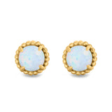 Round Stud Earrings Lab Created Opal 925 Sterling Silver (7mm)
