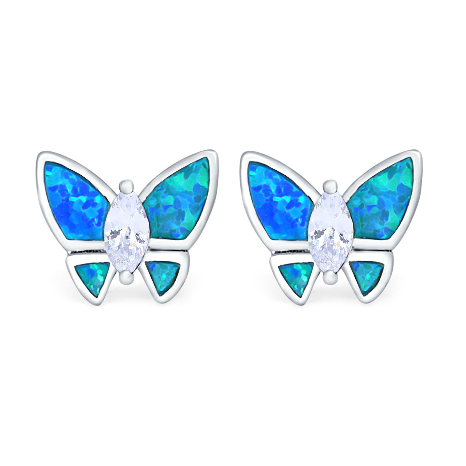 Butterfly Stud Earrings Created Opal Simulated CZ 925 Sterling Silver (8mm)