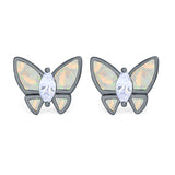 Butterfly Stud Earrings Created Opal Simulated CZ 925 Sterling Silver (8mm)