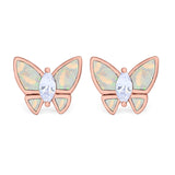 Butterfly Stud Earrings Created Opal Simulated CZ 925 Sterling Silver (8mm)