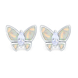 Butterfly Stud Earrings Created Opal Simulated CZ 925 Sterling Silver (8mm)