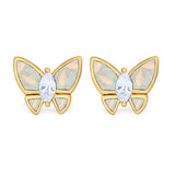 Butterfly Stud Earrings Created Opal Simulated CZ 925 Sterling Silver (8mm)