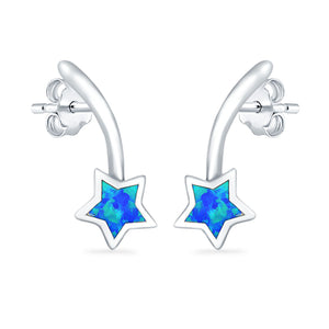 Shooting Star Stud Earrings Created Opal 925 Sterling Silver (13mm)