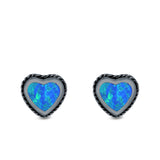 Heart Stud Earrings Lab Created Opal 925 Sterling Silver (6mm)