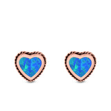 Heart Stud Earrings Lab Created Opal 925 Sterling Silver (6mm)