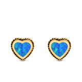 Heart Stud Earrings Lab Created Opal 925 Sterling Silver (6mm)