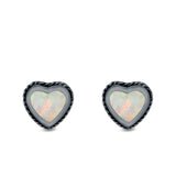 Heart Stud Earrings Lab Created Opal 925 Sterling Silver (6mm)