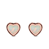 Heart Stud Earrings Lab Created Opal 925 Sterling Silver (6mm)