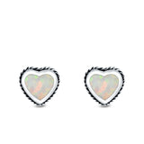 Heart Stud Earrings Lab Created Opal 925 Sterling Silver (6mm)