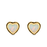 Heart Stud Earrings Lab Created Opal 925 Sterling Silver (6mm)