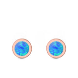 Round Stud Earrings Lab Created Opal 925 Sterling Silver (6mm)