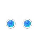 Round Stud Earrings Lab Created Opal 925 Sterling Silver (6mm)