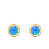 Round Stud Earrings Lab Created Opal 925 Sterling Silver (6mm)