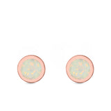 Round Stud Earrings Lab Created Opal 925 Sterling Silver (6mm)