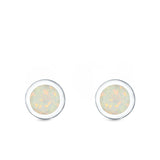 Round Stud Earrings Lab Created Opal 925 Sterling Silver (6mm)