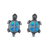 Turtle Stud Earrings Lab Created Opal 925 Sterling Silver (13mm)