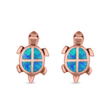 Turtle Stud Earrings Lab Created Opal 925 Sterling Silver (13mm)