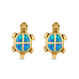 Turtle Stud Earrings Lab Created Opal 925 Sterling Silver (13mm)