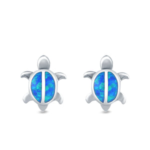 Turtle Stud Earrings Lab Created Opal 925 Sterling Silver (12mm)