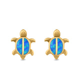 Turtle Stud Earrings Lab Created Opal 925 Sterling Silver (12mm)