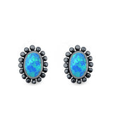 Oval Stud Earrings Lab Created Opal 925 Sterling Silver (8mm)