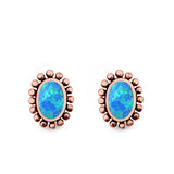 Oval Stud Earrings Lab Created Opal 925 Sterling Silver (8mm)