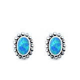 Oval Stud Earrings Lab Created Opal 925 Sterling Silver (8mm)