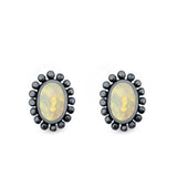 Oval Stud Earrings Lab Created Opal 925 Sterling Silver (8mm)