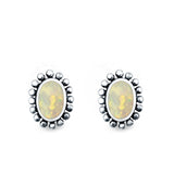 Oval Stud Earrings Lab Created Opal 925 Sterling Silver (8mm)