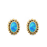 Flower Oval Shape Stud Earrings Lab Created Opal 925 Sterling Silver (9mm)