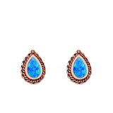 Pear Shape Stud Earrings Lab Created Opal 925 Sterling Silver (6mm)