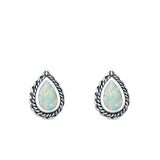 Pear Shape Stud Earrings Lab Created Opal 925 Sterling Silver (6mm)