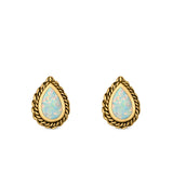 Pear Shape Stud Earrings Lab Created Opal 925 Sterling Silver (6mm)