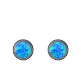 Round Stud Earrings Lab Created Opal 925 Sterling Silver (9.5mm)