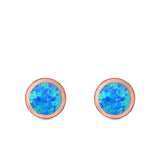 Round Stud Earrings Lab Created Opal 925 Sterling Silver (9.5mm)