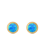 Round Stud Earrings Lab Created Opal 925 Sterling Silver (9.5mm)