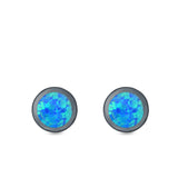 Round Stud Earrings Lab Created Opal 925 Sterling Silver (8.8mm)