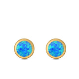 Round Stud Earrings Lab Created Opal 925 Sterling Silver (8.8mm)