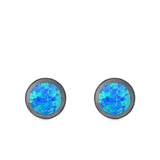 Round Stud Earrings Lab Created Opal 925 Sterling Silver (7.5mm)