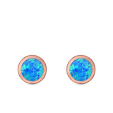 Round Stud Earrings Lab Created Opal 925 Sterling Silver (7.5mm)