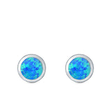 Round Stud Earrings Lab Created Opal 925 Sterling Silver (7.5mm)