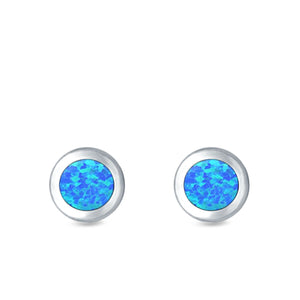 Round Stud Earrings Lab Created Opal 925 Sterling Silver (5.5mm)
