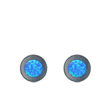 Round Button Half Ball Stud Earrings Lab Created Opal 925 Sterling Silver (5.8mm)
