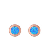 Round Button Half Ball Stud Earrings Lab Created Opal 925 Sterling Silver (5.8mm)