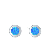 Round Button Half Ball Stud Earrings Lab Created Opal 925 Sterling Silver (5.8mm)